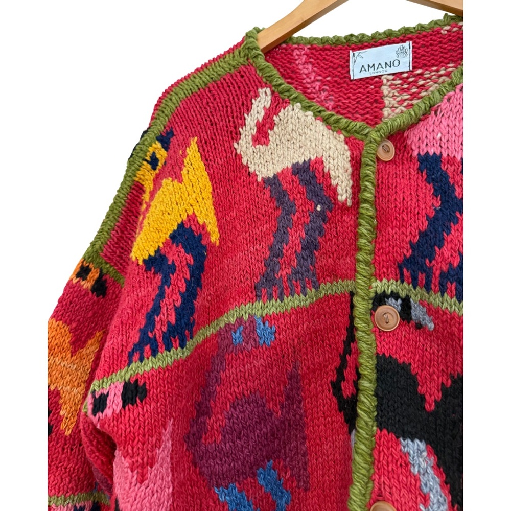 Amano Red Patterned Knit Cardigan Sweater - Picture 6 of 8
